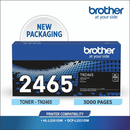 Brother TN-2465 Black Toner Cartridge – Compatible with HL-L2321D, HL-L2361DN, DCP-L2541DW, MFC-L2701DW Laser Printers
