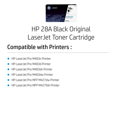 HP 28A Black LaserJet Toner Cartridge (CF228A) for HP LaserJet Pro M403d, M403dn, M403dw, M403n, HP LaserJet Pro MFP M427dw, M427fdn, M427fdw, M427 Series Printers
