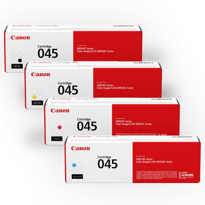 Canon 045 Genuine Toner Cartridge Set (CMYK) – Compatible with MF634Cdw, MF632Cdw & LBP612Cdw Color Laser Printers