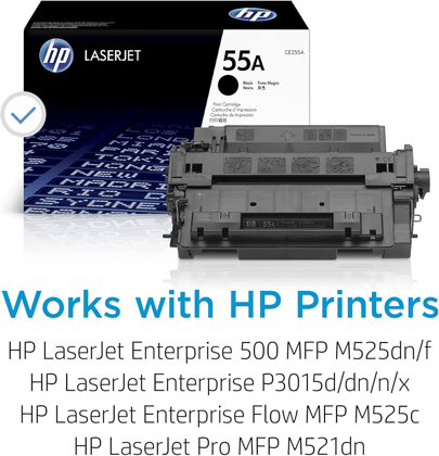 HP 55A (CE255A) Black Original LaserJet Toner Cartridge for HP LaserJet P3015, P3015d, P3015dn, P3015n, P3015x, HP LaserJet Enterprise MFP M525 Series & HP LaserJet Pro M521 Printers