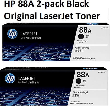 HP 88A Black Original Toner Cartridge  Dual Pack Pack Of 2 Compatible with HP LaserJet P1108, M1136, M128fn, M126nw, M126fw Printers