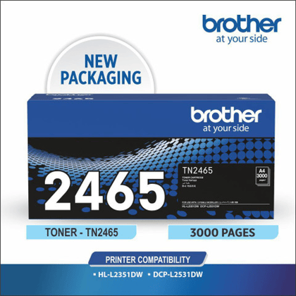 Brother TN-2465 Black Toner Cartridge – Compatible with HL-L2321D, HL-L2361DN, DCP-L2541DW, MFC-L2701DW Laser Printers
