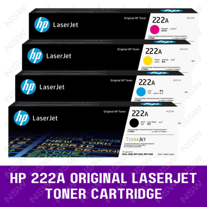 HP 222 Original CMYK Toner Cartridge Set (Black, Cyan, Magenta, Yellow) for HP Color LaserJet Pro 3203dn, 3203dw, MFP 3303fdn, 3303fdw