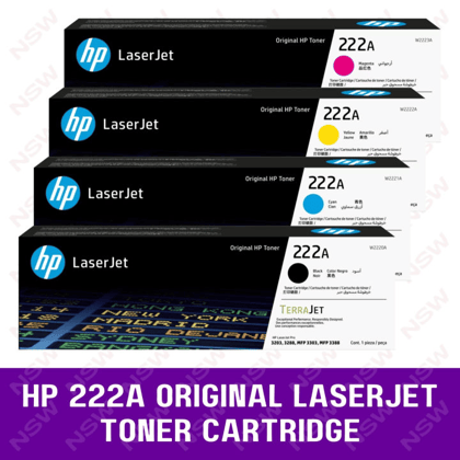 HP 222 Original CMYK Toner Cartridge Set (Black, Cyan, Magenta, Yellow) for HP Color LaserJet Pro 3203dn, 3203dw, MFP 3303fdn, 3303fdw
